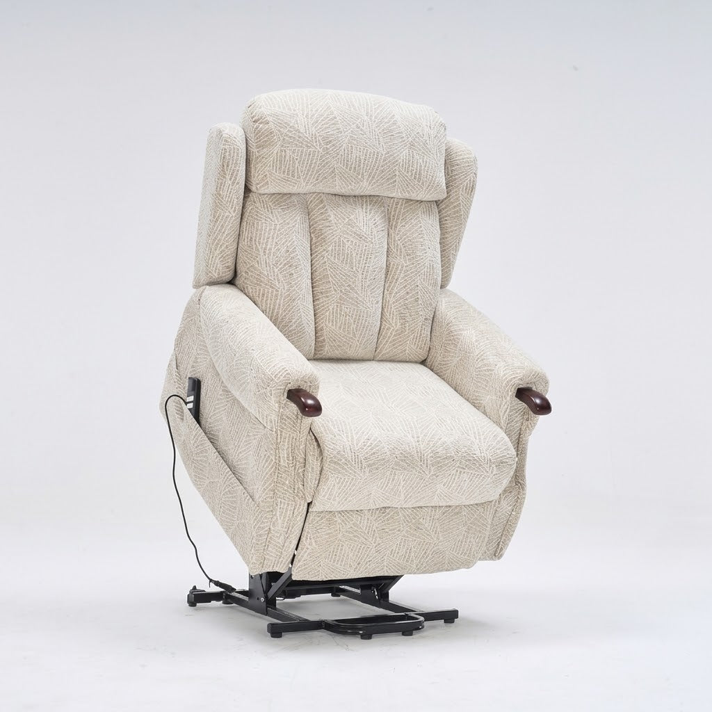 Harrogate Deluxe Fabric Dual Motor Rise & Recliner -Grey/Cream