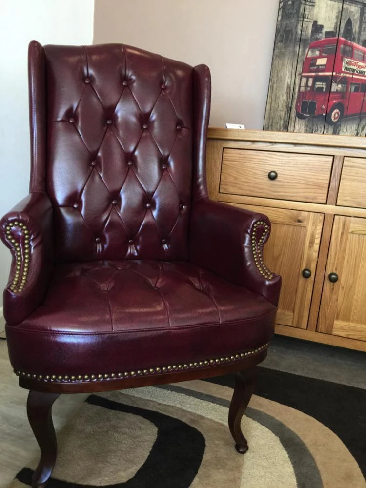 Chesterfield Style High Back Fireside Armchair in Ox-blood