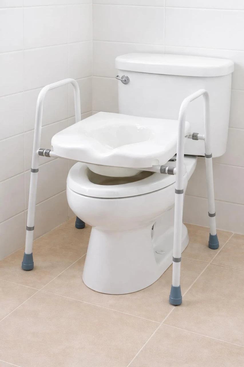 Angel Mobility Raised Toilet Seat and Frame.Height,Width Adjustable,Non-Slip Ferrules,Toilet Surround,Integral Armrests,Push-Pin Adjustment,No Tools Required,Minimal Assembly,Elderly,Hip Surgery
