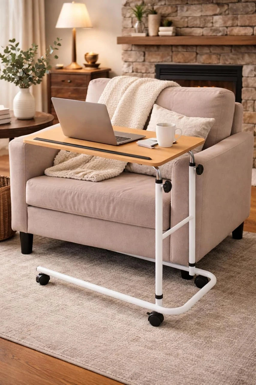 Overbed Table with Wheels Height Adjustable and Lightweight Over Bed Chair