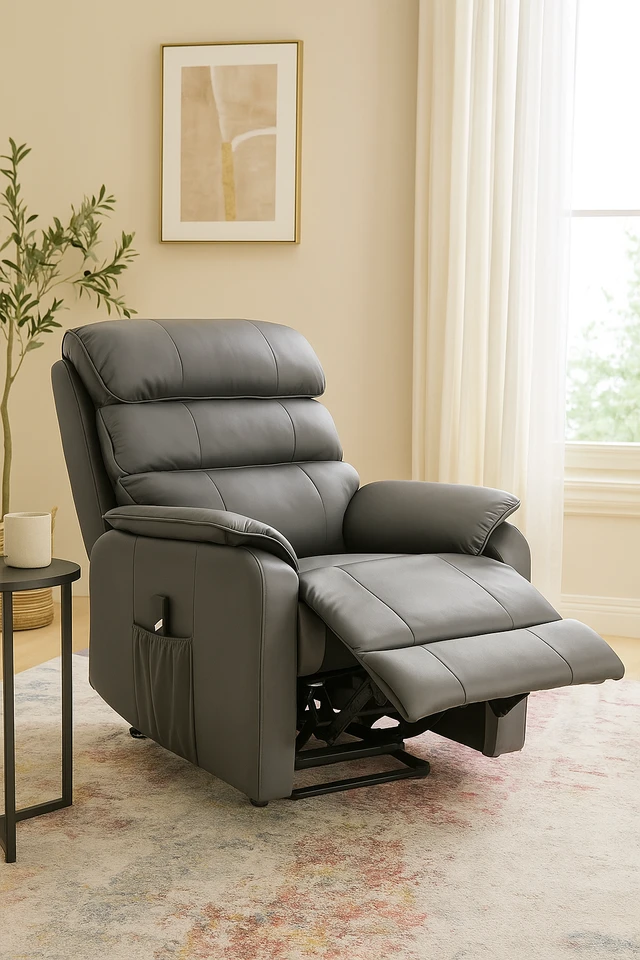 Electric bonded Leather Rise & Recliner Armchair Grey