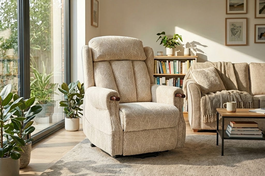 Harrogate Deluxe Fabric Dual Motor Rise & Recliner -Grey/Cream