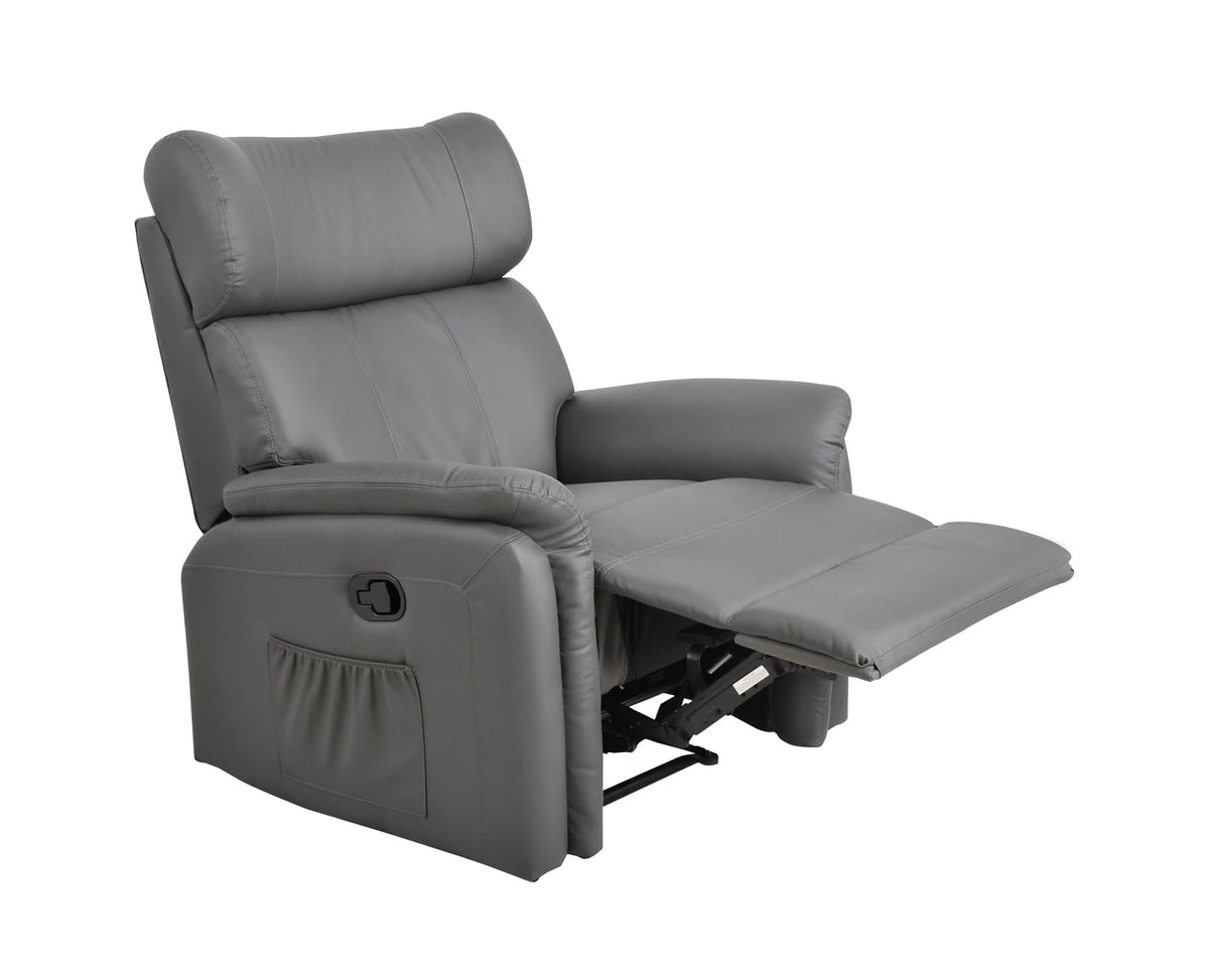 Manual Leather Recliner Armchair Sofa Lounge Home Chair Grey