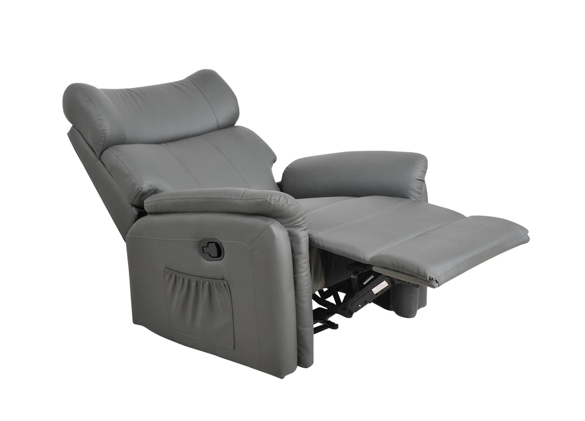 Manual Leather Recliner Armchair Sofa Lounge Home Chair Grey