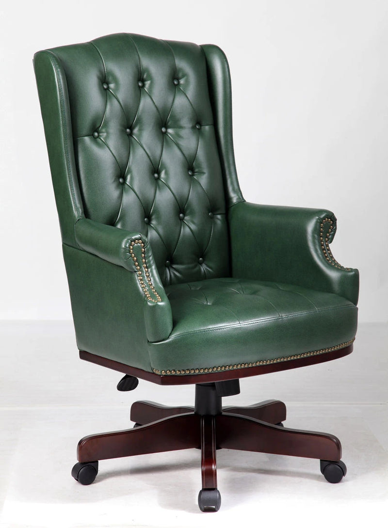 Chesterfield Style Bonded Leather Desk Swivel Chair Antique Green