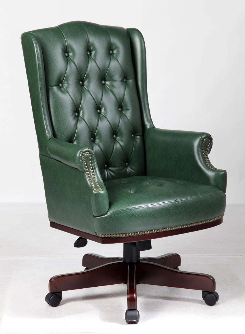 Chesterfield Style Bonded Leather Desk Swivel Chair Antique Green