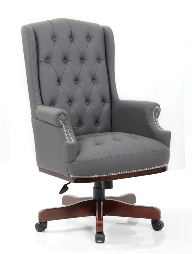 Chesterfield Style Bonded Leather Desk Swivel Chair in Grey