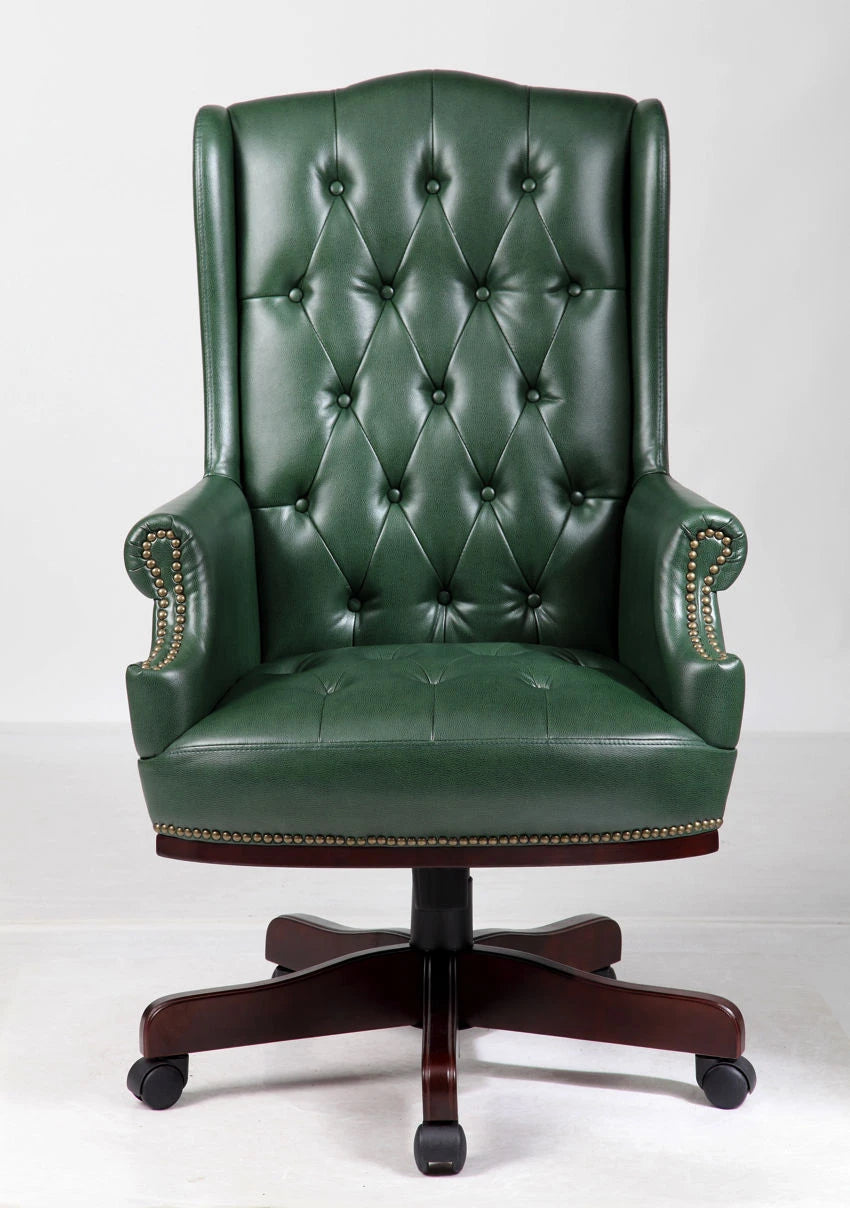 Chesterfield Style Bonded Leather Desk Swivel Chair Antique Green