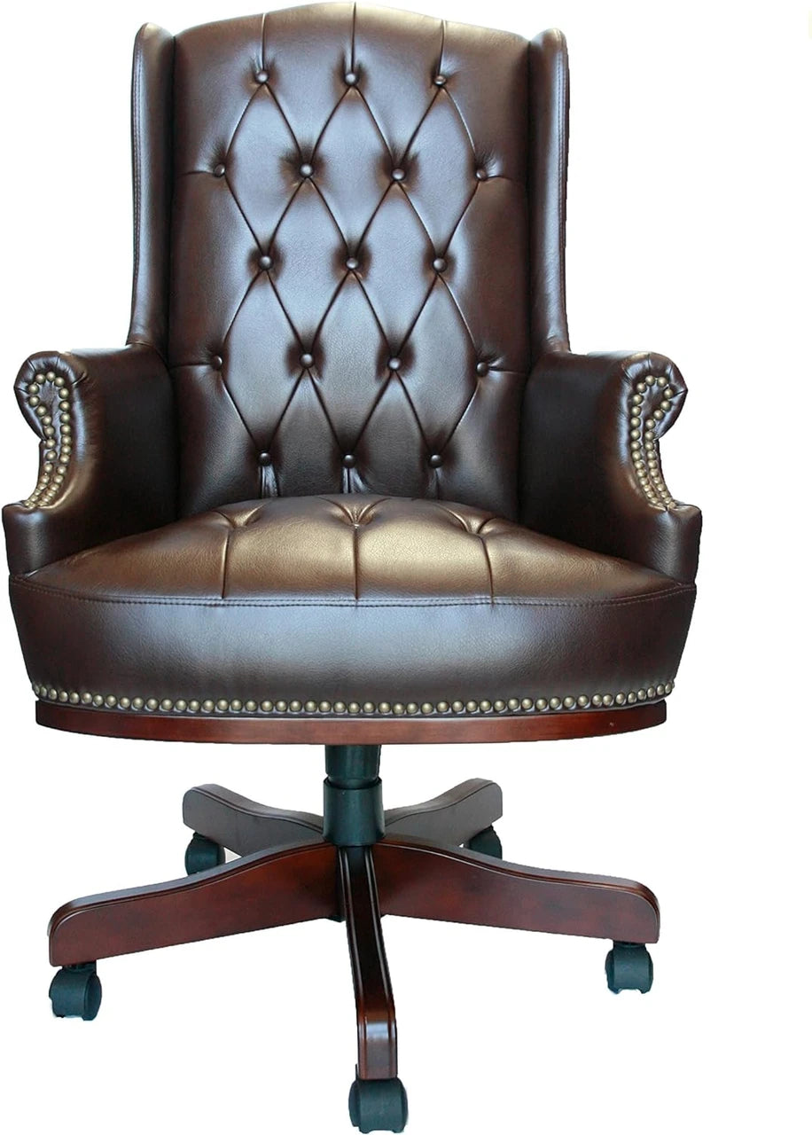 Chesterfield Style Bonded Leather Desk Swivel Chair Chocolate Brown