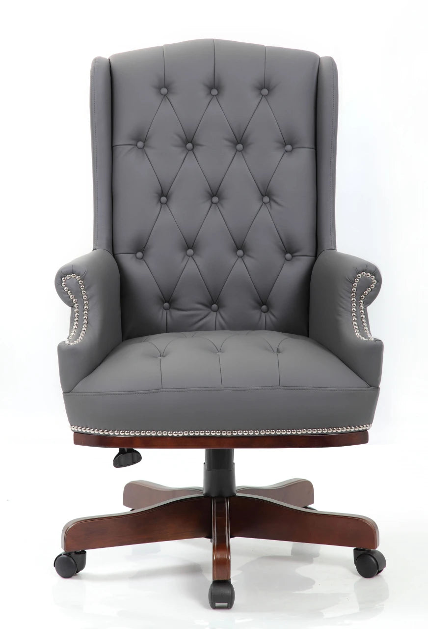 Chesterfield Style Bonded Leather Desk Swivel Chair in Grey