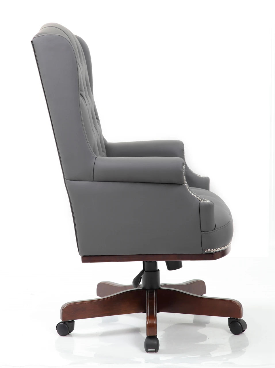 Chesterfield Style Bonded Leather Desk Swivel Chair in Grey