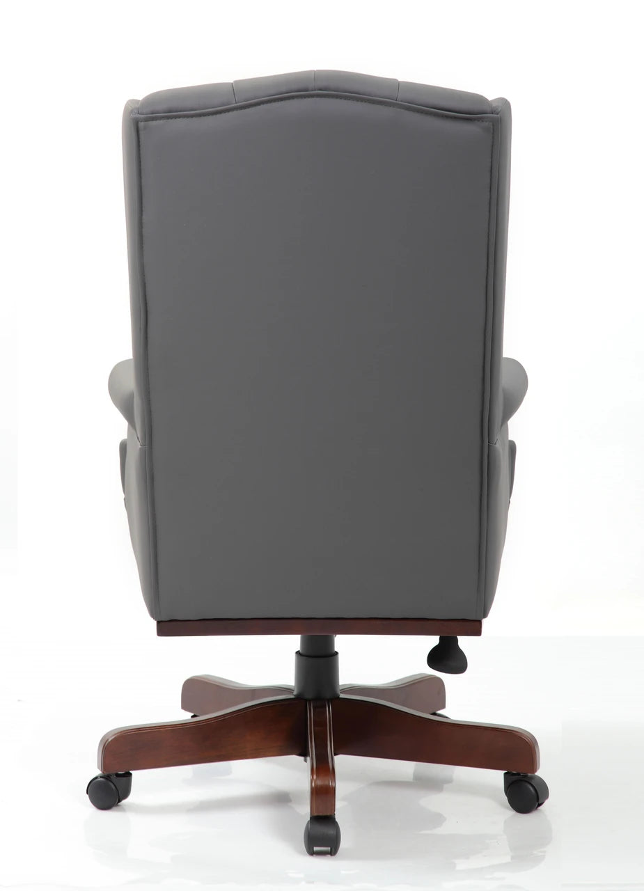 Chesterfield Style Bonded Leather Desk Swivel Chair in Grey