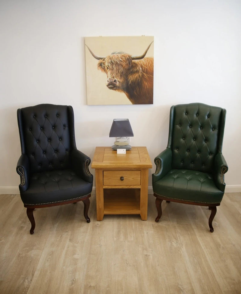 Chesterfield Style High Back Fireside Armchair in Antique Green
