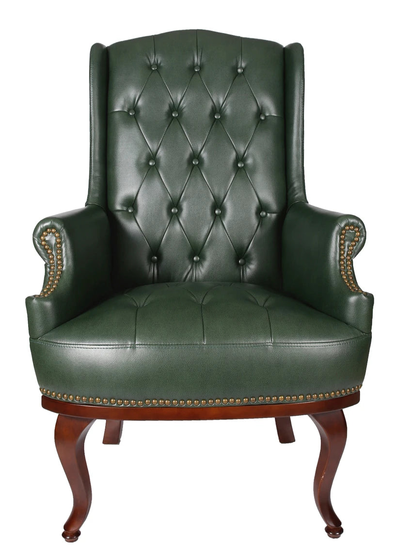 Chesterfield Style High Back Fireside Armchair in Antique Green