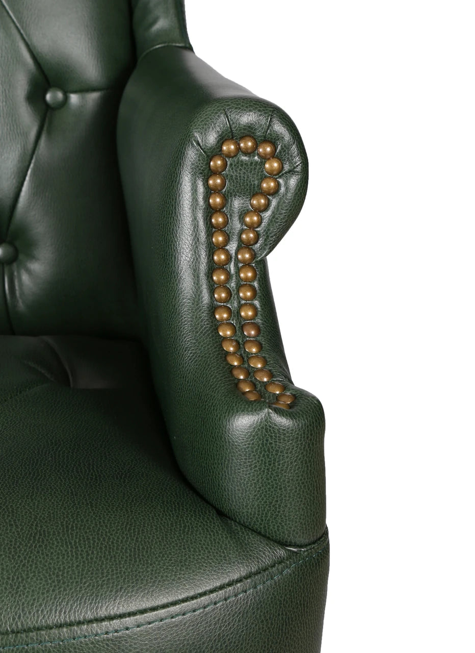 Chesterfield Style High Back Fireside Armchair in Antique Green
