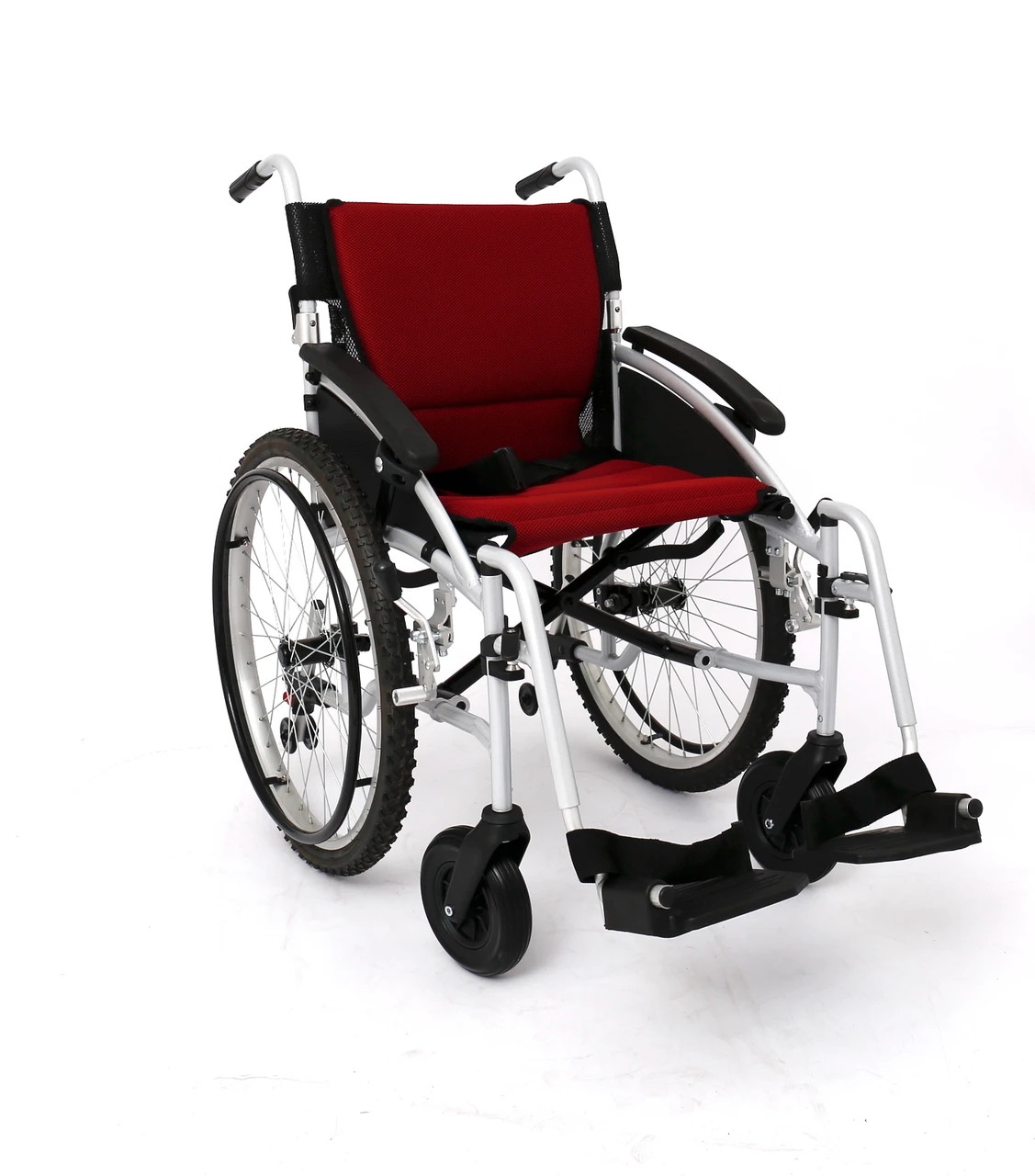 All Terrain, Lightweight, Folding, Manual Self Propelled Aluminium Wheelchair, 24 Inch Mountain Bike Style Pneumatic Tyres, Easy Compact Folding Black Frame, Weighs Just 12.5kg, 18 inch Seat