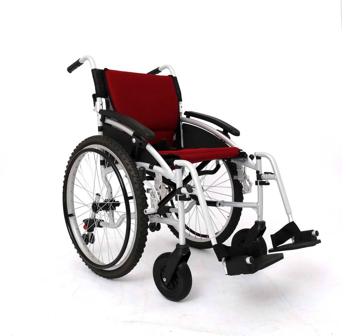 All Terrain, Lightweight, Folding, Manual Self Propelled Aluminium Wheelchair, 24 Inch Mountain Bike Style Pneumatic Tyres, Easy Compact Folding Black Frame, Weighs Just 12.5kg, 18 inch Seat