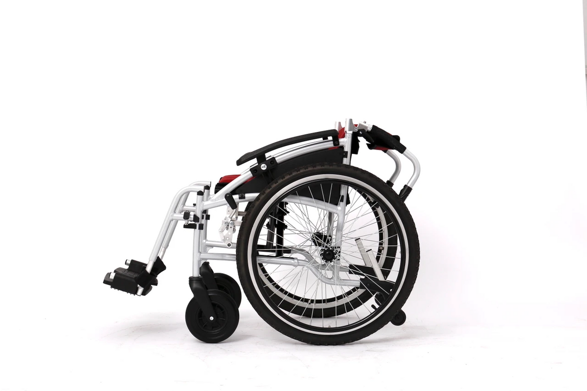 All Terrain, Lightweight, Folding, Manual Self Propelled Aluminium Wheelchair, 24 Inch Mountain Bike Style Pneumatic Tyres, Easy Compact Folding Black Frame, Weighs Just 12.5kg, 18 inch Seat