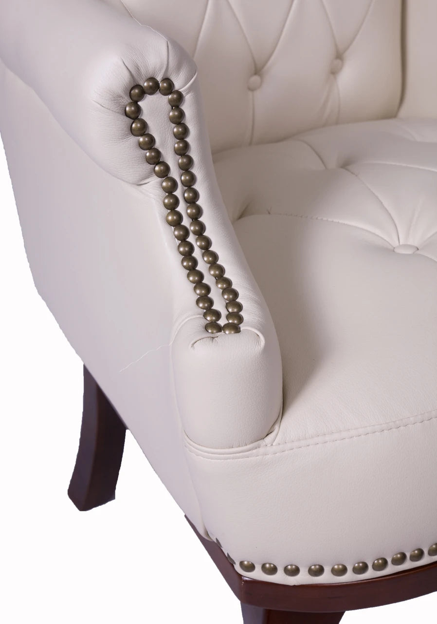 Chesterfield Style High Back Fireside Armchair in Cream