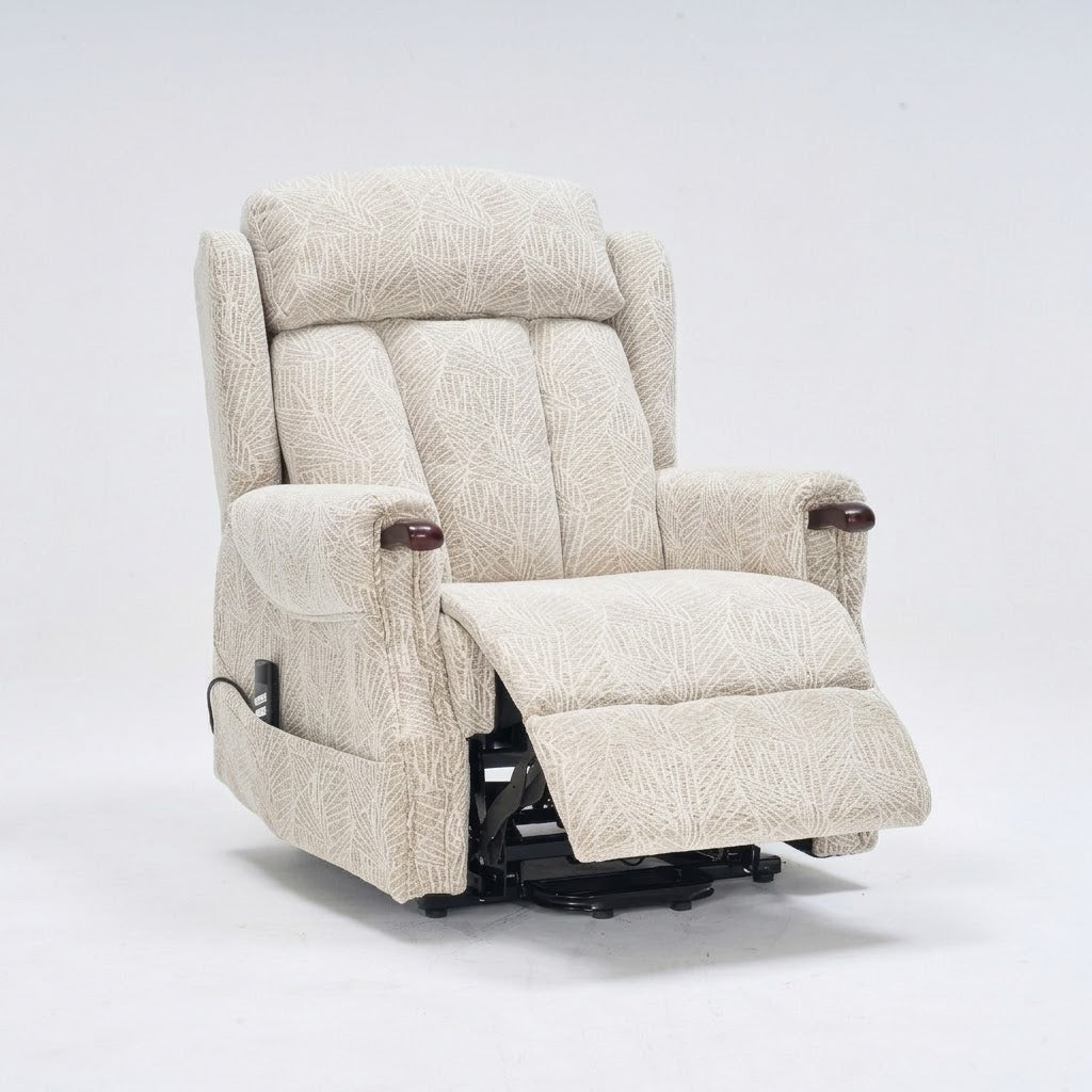 Harrogate Deluxe Fabric Dual Motor Rise & Recliner -Grey/Cream