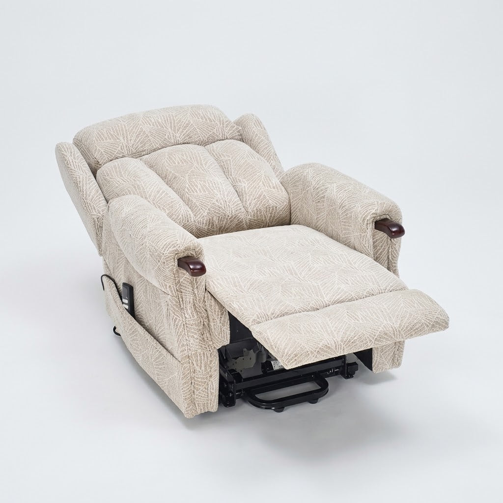 Harrogate Deluxe Fabric Dual Motor Rise & Recliner -Grey/Cream